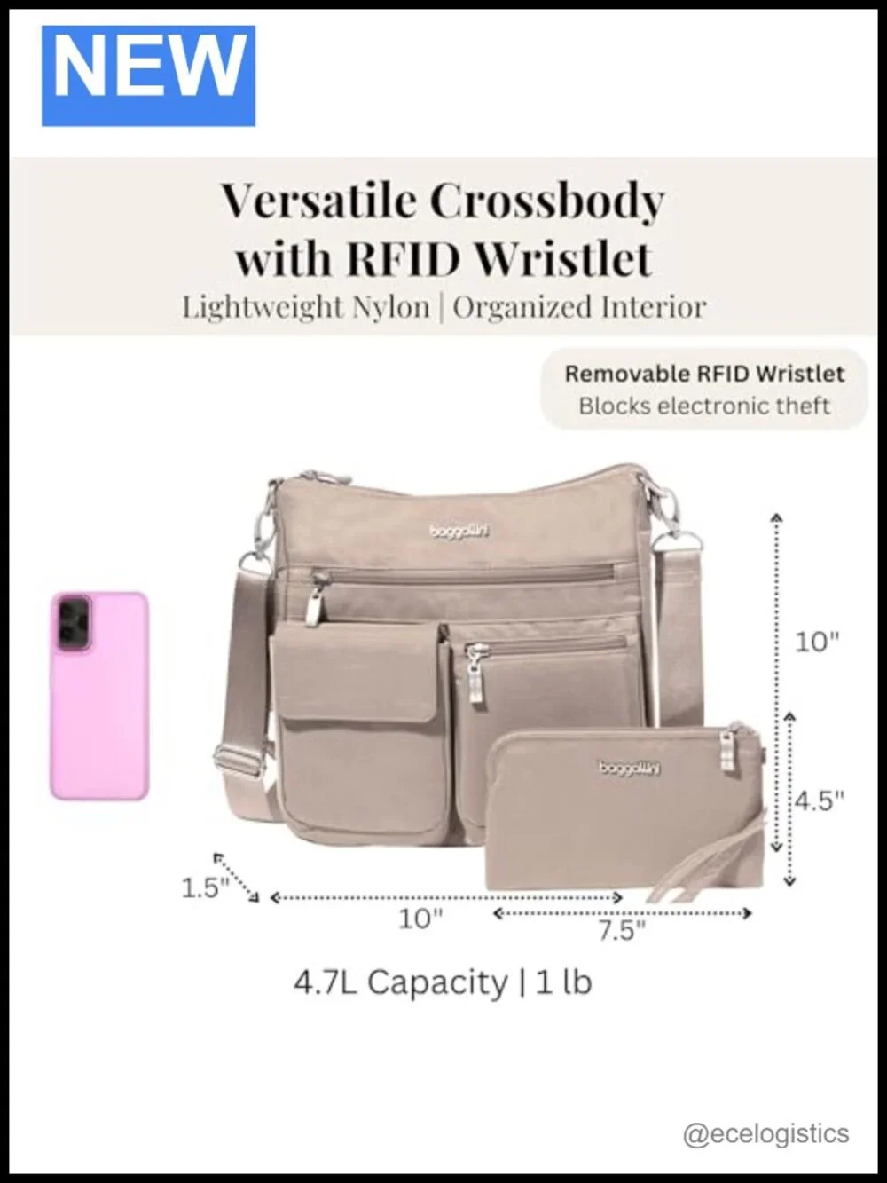 Nylon Crossbody Bag with RFID Blocking, Adjustable Strap, Lightweight